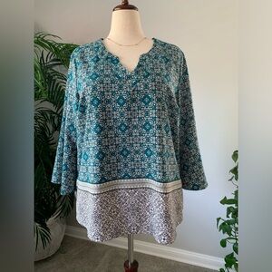 Women Dana Buchman green/white/black long sleeve top